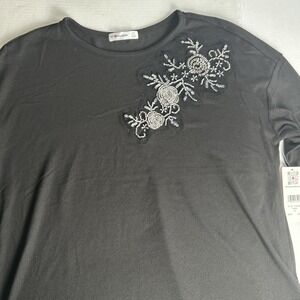 89th & Madison‎ Black Long Sleeve Beaded Top Women's Medium New With Tags 418